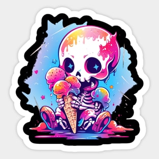 Cute Baby Skeleton Loves Ice Cream Halloween Design Sticker